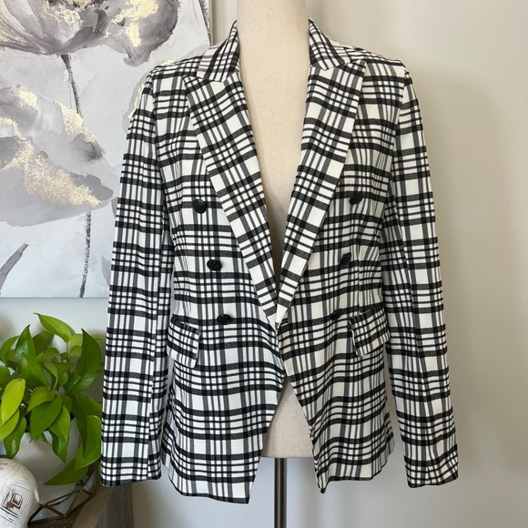Maison d'Amélie Jackets & Blazers - Womens Blazer Medium Black White Plaid Double Breasted Jacket Preppy Academia